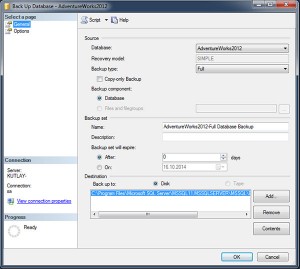 sqlserver backup settings